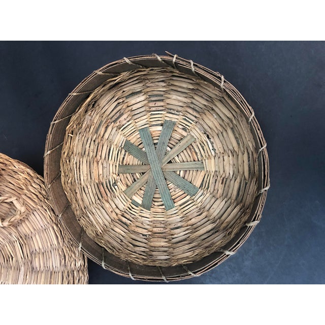 1910s Antique Native American Indian Woven Sweetgrass Basket With Lid
