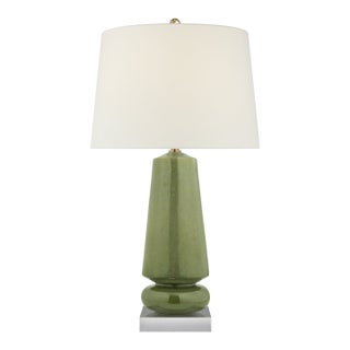 Chapman & Myers by Visual Comfort Signature Parisienne Medium Table Lamp in Shellish Kiwi with Linen Shade For Sale