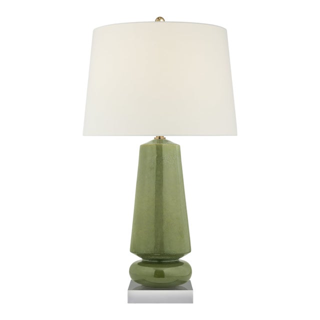 Chapman & Myers by Visual Comfort Signature Parisienne Medium Table Lamp in Shellish Kiwi with Linen Shade For Sale