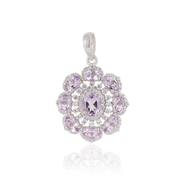 Elegant Floral Amethyst Pendant With Cubic Zirconia Accents - Caratandher For Sale - Image 10 of 14