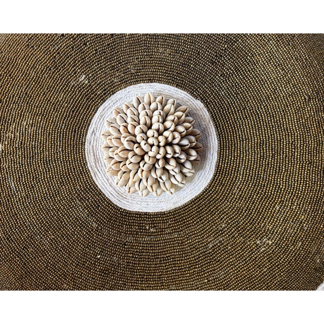 Wood Vintage African Bamileke Tribe Beaded & Shell Round Wooden Shield 20.5" D For Sale - Image 7 of 8