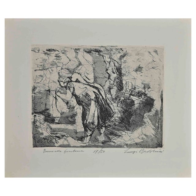 Luigi Bartolini, Women at the Fountain, Original Etching, 1950 For Sale