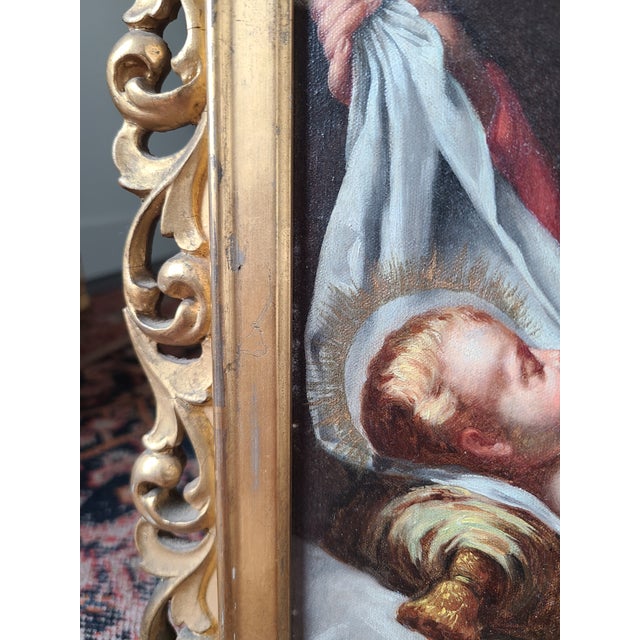 Antique 19th Century Baby Jesus Oil Painting Madonna Del Velo After Carlo Dolci For Sale - Image 17 of 17