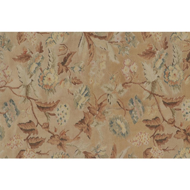 Textile Rug & Kilim’s Aubusson Style Rug in Beige-Brown With Blue and Pink Florals For Sale - Image 7 of 8