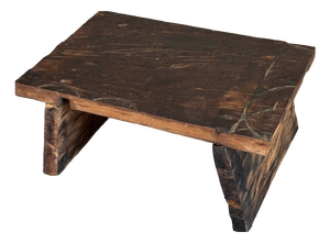 Small Occasional Stool in Upcycled Dark Brown Teak with Engraved Wood Finish, 1990s
