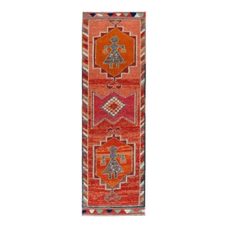 1950s Vintage Tribal Rug in Red, Orange, Medallions and Geometric Patterns For Sale