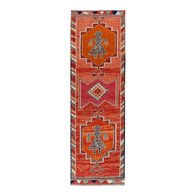 1950s Vintage Tribal Rug in Red, Orange, Medallions and Geometric Patterns For Sale