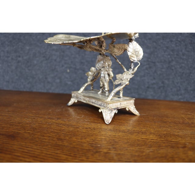 Victorian Figural Silver-Plate Tazza With Engraved Floral Tray For Sale - Image 12 of 18