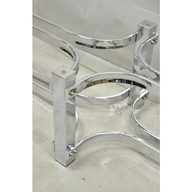 Metal Vintage Mid Century Modern Oval Glass Top Sculptural Chrome Frame Coffee Table For Sale - Image 7 of 10