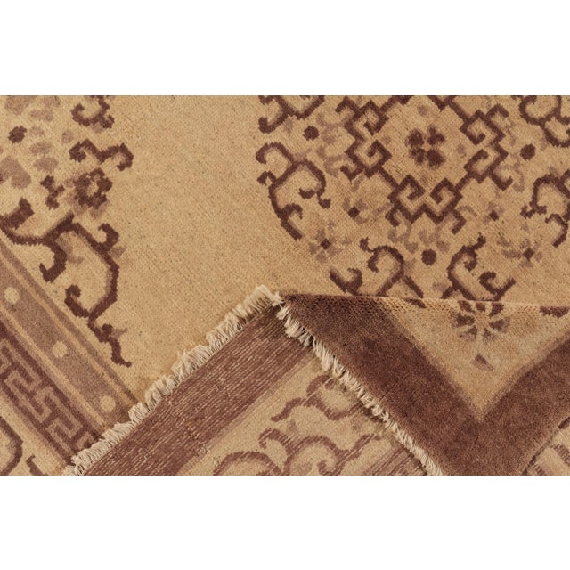 Rug & Kilim Antique Peking Rug Beige Brown Medallion Chinese Art Deco Design For Sale - Image 4 of 5
