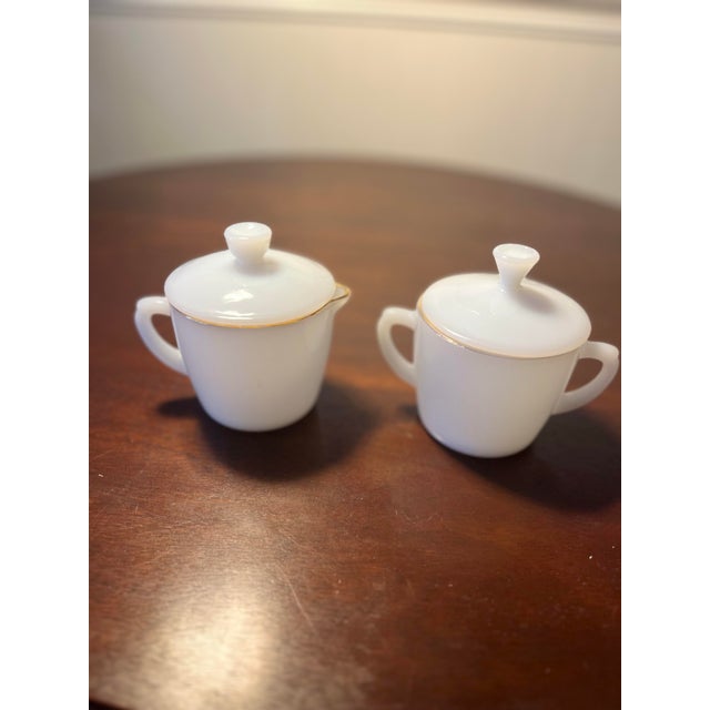 Contemporary Vintage Fire-King Anniversary Rose Sugar & Creamer Set For Sale - Image 3 of 6
