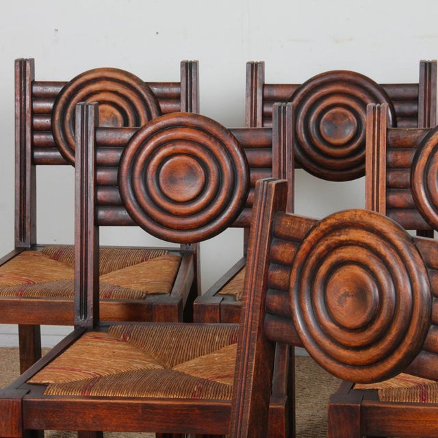 Wood French Straw-Seated Chairs in Wood, 1940, Set of 6 For Sale - Image 7 of 12