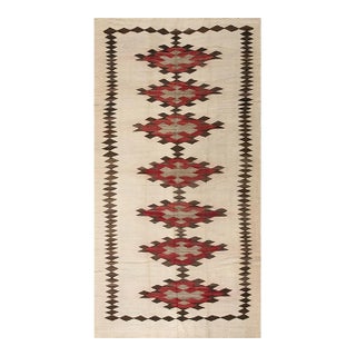 1930s Rustic Beige Field Geometric Antique American Navajo Flatweave Wool Rug For Sale