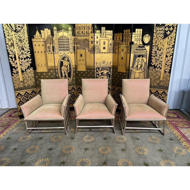 Bergere Armchairs in Silver Bamboo and Velvet, Set of 6 For Sale - Image 6 of 13