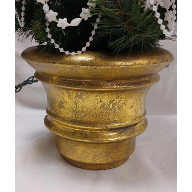 Whimsical Victorian Mini Christmas Tree 19” Tabletop Lights Ornaments Gold Pot For Sale - Image 12 of 17