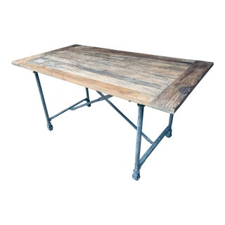 Restoration Hardware 60” Reclaimed Elm and Zinc Industrial Dining Table For Sale