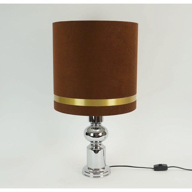 Large Table Lamp in Chrome Base and Brown Velvet Lampshade from Aro-Leuchten, 1970s For Sale - Image 12 of 12