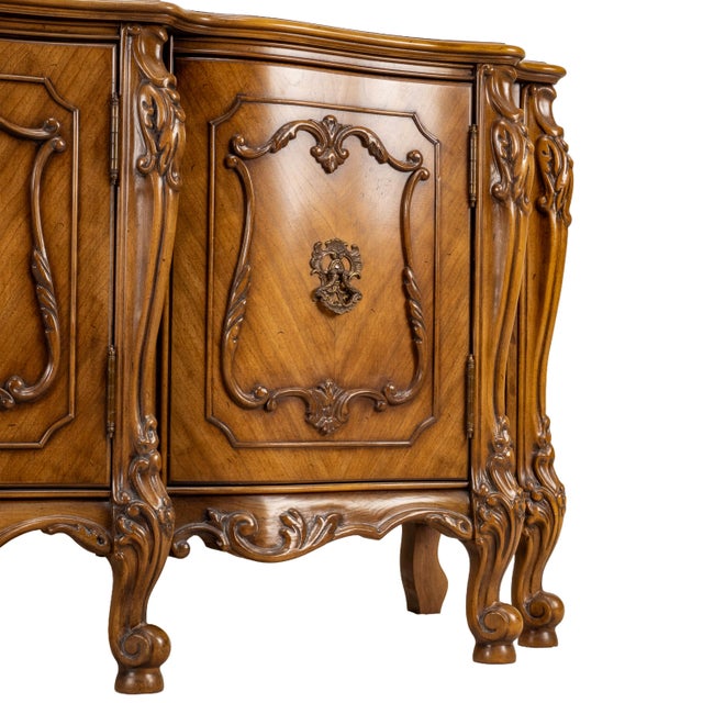 Vintage French Provincial Walnut Credenza Buffet Sideboard Carved Rococo 79" For Sale - Image 15 of 18
