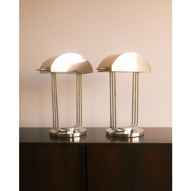 Silver Architectural Table Lamps in the style of Marcel Breuer, France, 1970s, Set of 2 For Sale - Image 8 of 8