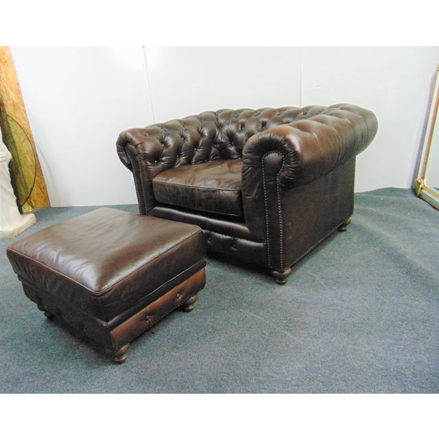 English Style Brown Leather Chesterfield Club Chair & Ottoman Chairish