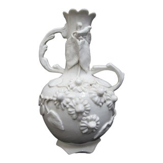 Blanc De Chine Style Glazed White Porcelain Hight Relief Flowers & Leaves Vase For Sale