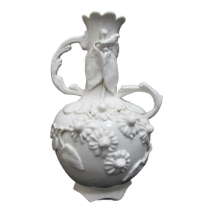 Blanc De Chine Style Glazed White Porcelain Hight Relief Flowers & Leaves Vase