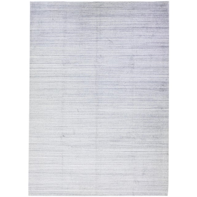 Textile 2020s Gray Modern Hand-Loom Wool Rug With Stripe Design For Sale - Image 7 of 7