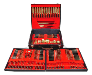 Vintage Bangkok Jewels Bronze Brass & Celluloid Flatware Set in Case - 130 PCS