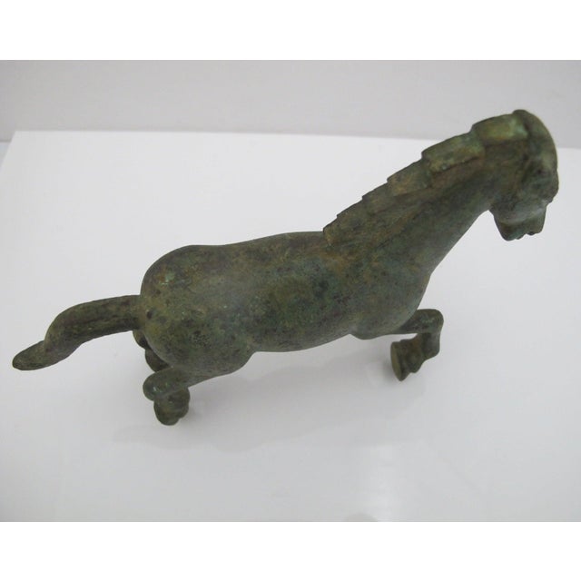 Vintage Chinese Bronze Galloping Horse Han Dynasty Style Statue Figurine For Sale - Image 10 of 10
