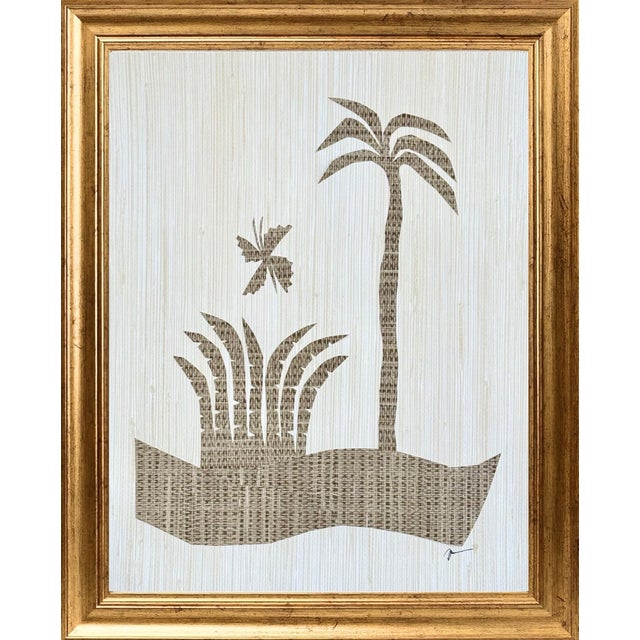 Abstract original hand cut collage botanical study in gilded frame with overall dimensions of 13.5 inches x 16.5 inches by...