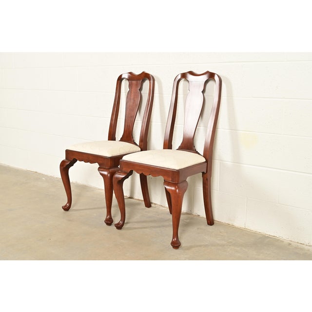 Queen Anne Henkel Harris Queen Anne Solid Cherry Wood Side Chairs or Dining Chairs, Pair For Sale - Image 3 of 14