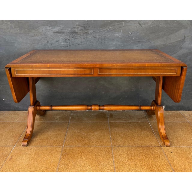 Spanish Drop-Leaf Writing Table with Leather Top, Mid-20th Century For Sale - Image 4 of 10