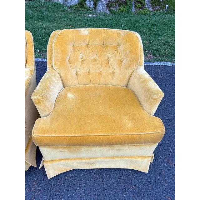 Pair of Mustard Yellow Velvet Club Chairs For Sale - Image 9 of 13