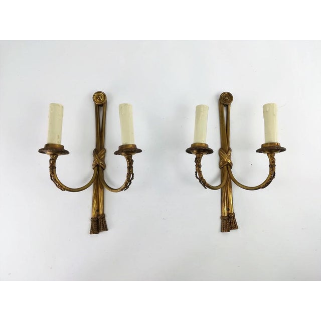 Vintage French Brass Wall Lights with Candles, Set of 2 For Sale - Image 6 of 10