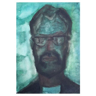 Dzidra Ezergaile, Portrait of a Man with Glasses, 1960s, Watercolor on Paper For Sale