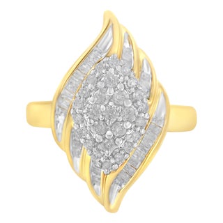 10K Yellow Gold Plated .925 Sterling Silver Diamond Cocktail Ring (3/4 Cttw, I-J Color, I2-I3 Clarity) - Size 7-1/4 For Sale