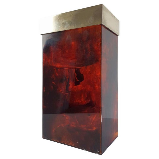 Brown Italian Hollywood Regency Tortoise Acrylic Glass Vase with Brass Rim, 1970s For Sale - Image 8 of 8