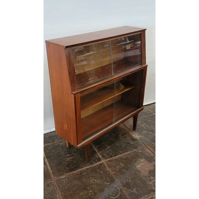 Gold Mid- Century Modern Danish Modern Bookcase Curio Cabinet Teak For Sale - Image 8 of 9