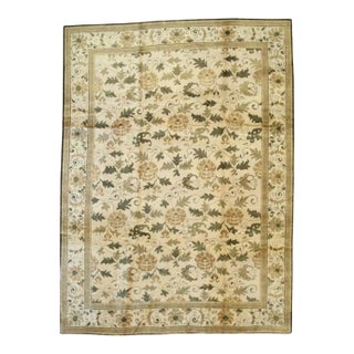 13x15 Ivory Hand-Knotted Wool Floral Scrollwork Geometric Modern Carpet Rug For Sale