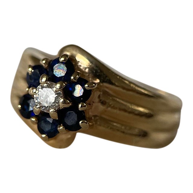 1950s Daisy Spinel + Diamond Pinky Ring in 14k Yellow Gold — Size 3.25 For Sale