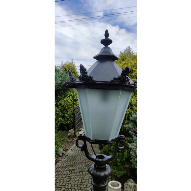 Art deco, tall lantern for the garden, dimensions: height 235 cm, height of the pole itself 165 cm, diameter at the base...