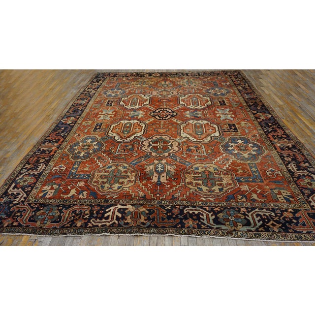 19th Century N.W. Persian Heriz Carpet ( 10'4" x 12'7" - 315 x 385 ) Antique Heriz Room Size Wool Coral Rug, Circa Date:...