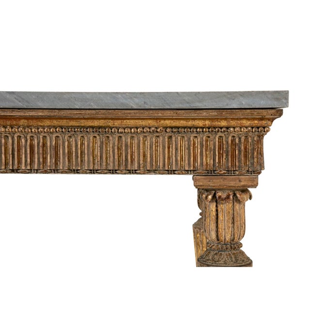 18th C Italian Neoclassical Gilt Wood Console With a Gray Marble Top For Sale - Image 4 of 7