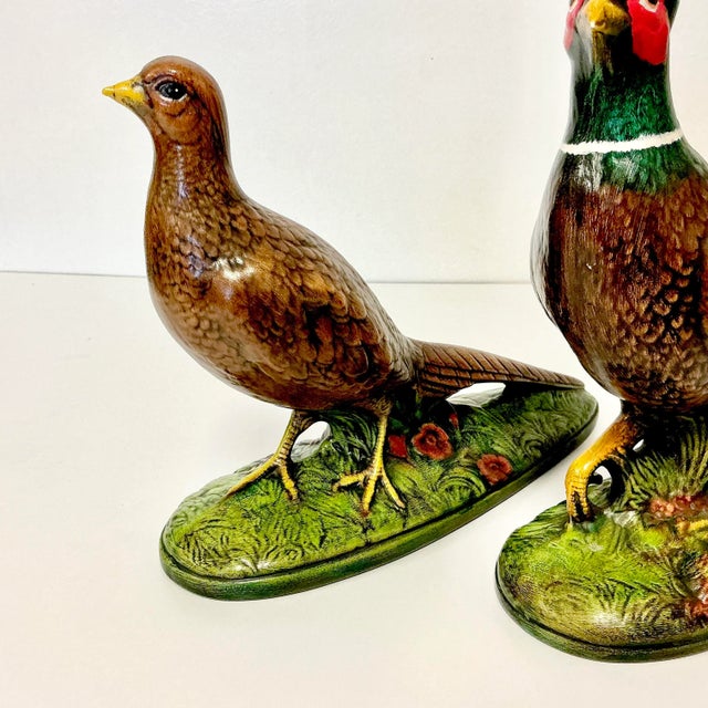 1973 Boho Chic Americana Folk Art Ceramic Pheasants - A Pair, Thanksgiving For Sale - Image 11 of 16