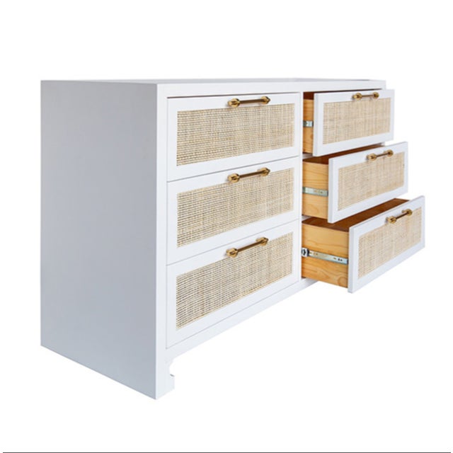 Worlds Away Matthew Izzo Home Carla Matte White Canvas and Caned Chest of Drawers For Sale - Image 4 of 8