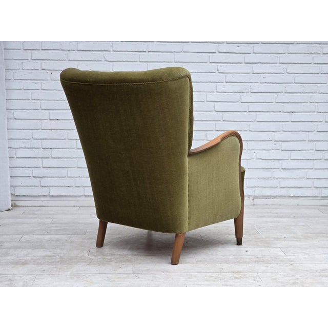 Danish Beech Highback Armchair with Velour Upholstery, 1960s For Sale - Image 6 of 18