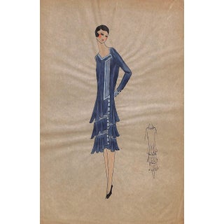 Lanvin of Paris C1920s Original Fashion Illustration in Gouache For Sale