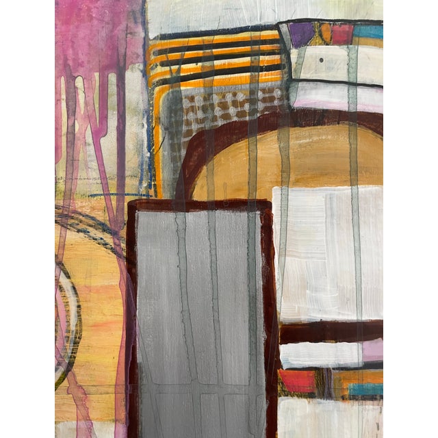 Mustard Small Geometric Abstract in Yellow, Acrylic on Board For Sale - Image 8 of 12