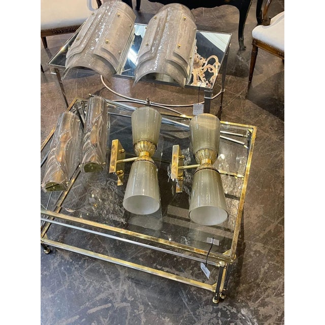 Early 21st Century Pair of Modern Murano Glass and Brass Double Blown Sconces For Sale - Image 5 of 7