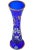 Midcentury handblown blue glass vase with ornate hand-painted colorful floral pattern and intricate textured details....
